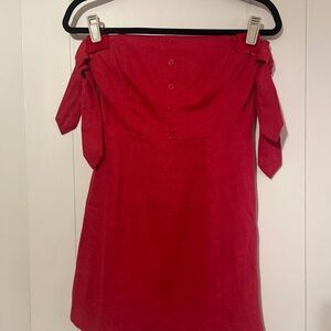 Red strapless mini dress by Reformation